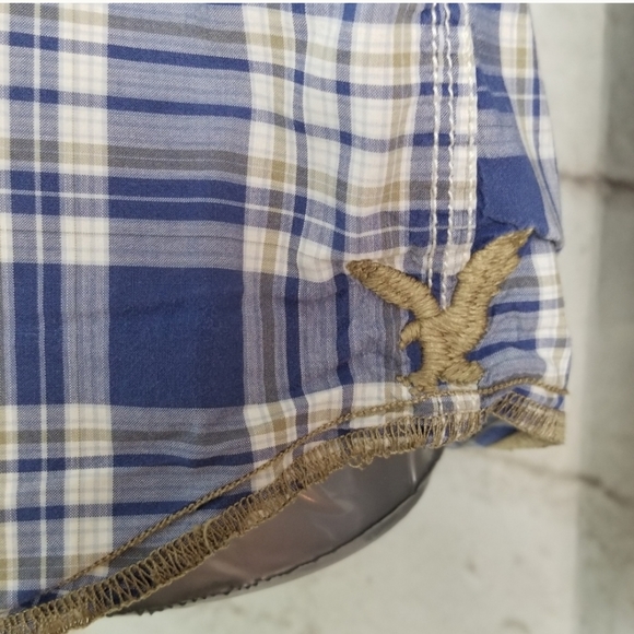 American Eagle S Blue Plaid Snap Closure Shirt - Picture 6 of 12